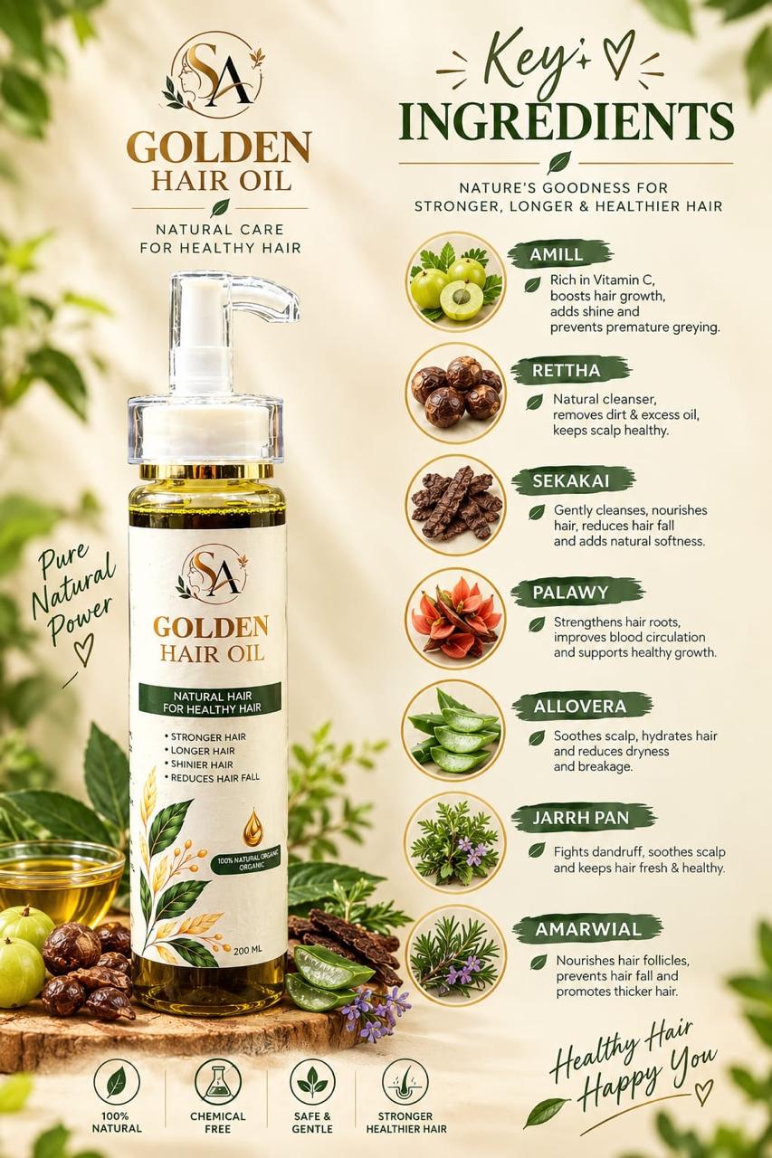 Golden Hair Oil by SA for Men & Women – 200ml