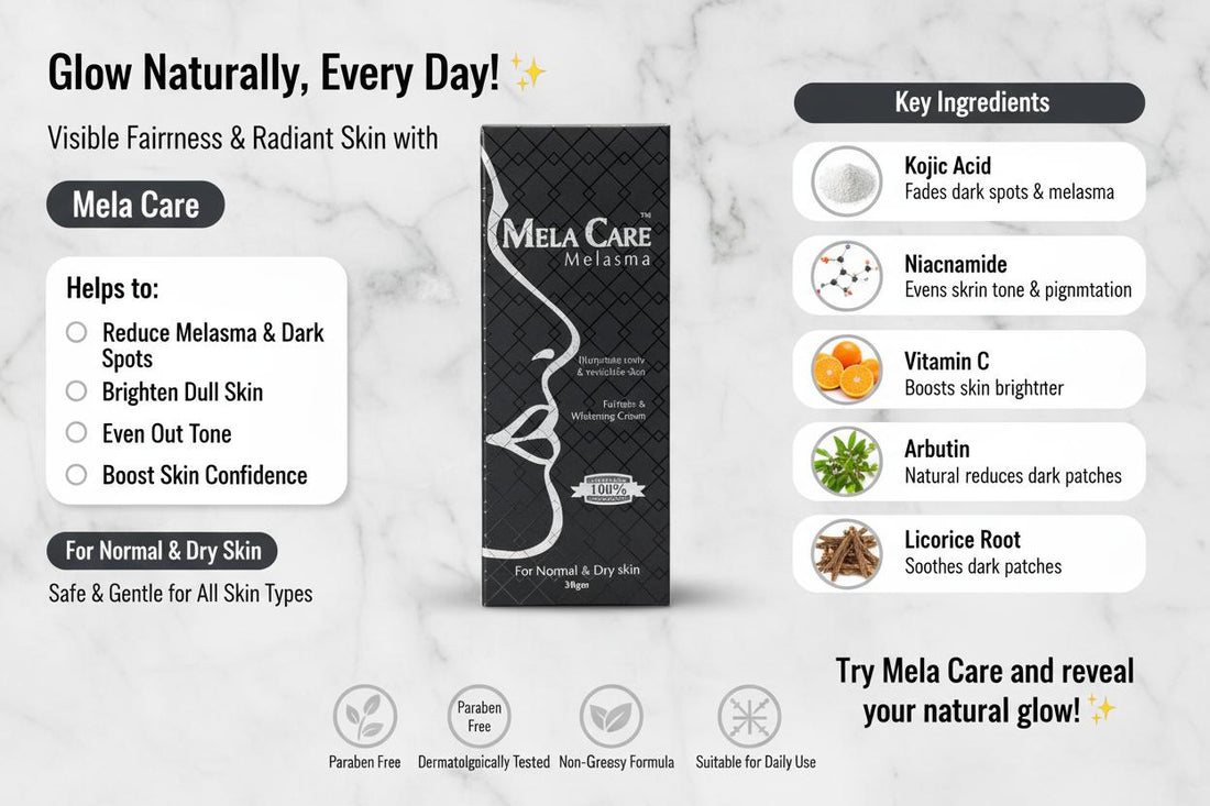 Mela Care Melasma Fairness & Whitening Cream – 30g | For Normal & Dry Skin