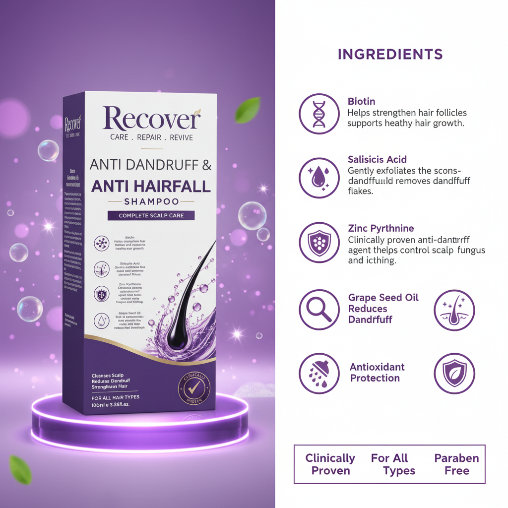 Recover Anti Dandruff & Anti Hairfall Shampoo – Complete Scalp Care